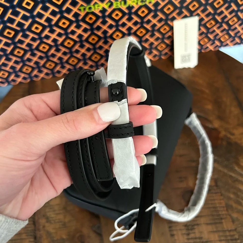 Tory Burch Britten Matte Mini Top Handle Crossbody Bag Black Silver - Picture 6 of 15